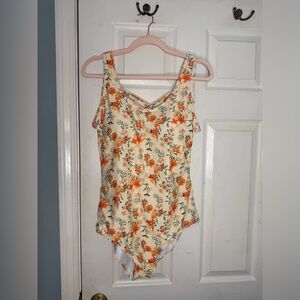 NWOT Cream Floral One-Piece Swimsuit with Orange Flowers